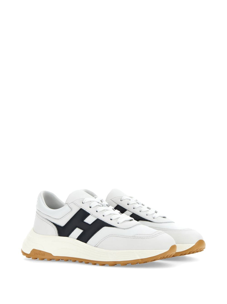 Hogan Hyperlight Sneakers for Men Premium White Calf Leather Lace Up Versatile Everyday Smart Casual Footwear