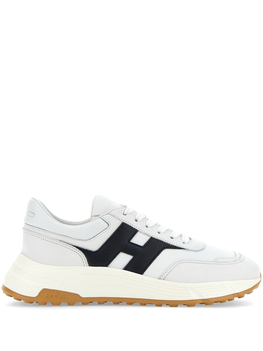 Hogan Hyperlight Sneakers for Men Premium White Calf Leather Lace Up Versatile Everyday Smart Casual Footwear