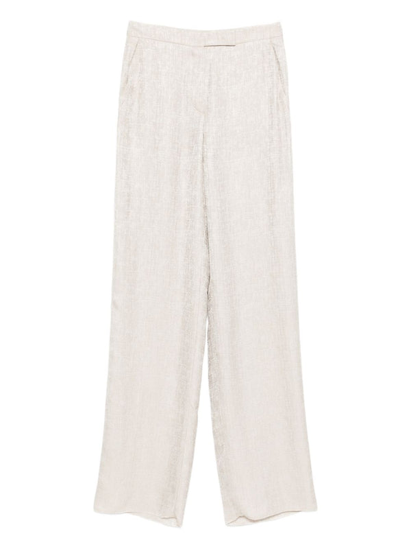 Emporio Armani Beige Viscose Straight-Leg Trousers For Women With Sand-Textured Finish