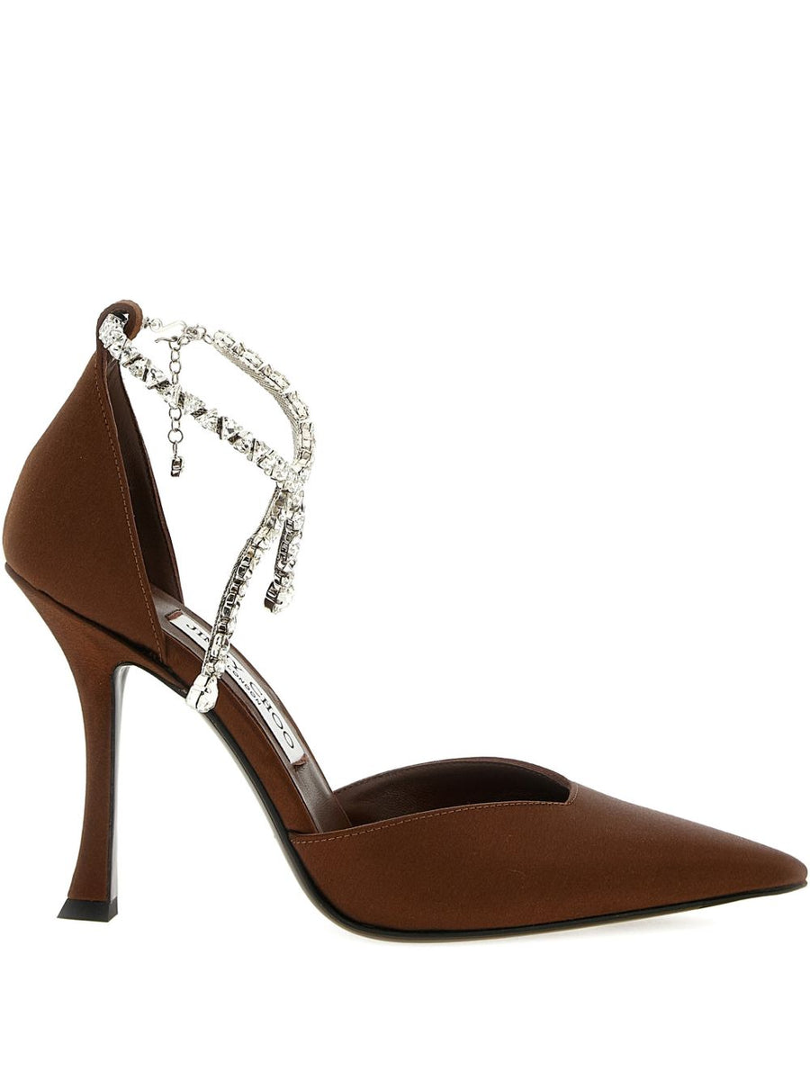 Jimmy Choo Stevei 100 Pumps Bronze Crystal Embellished High Heel With Adjustable Ankle Strap For Women