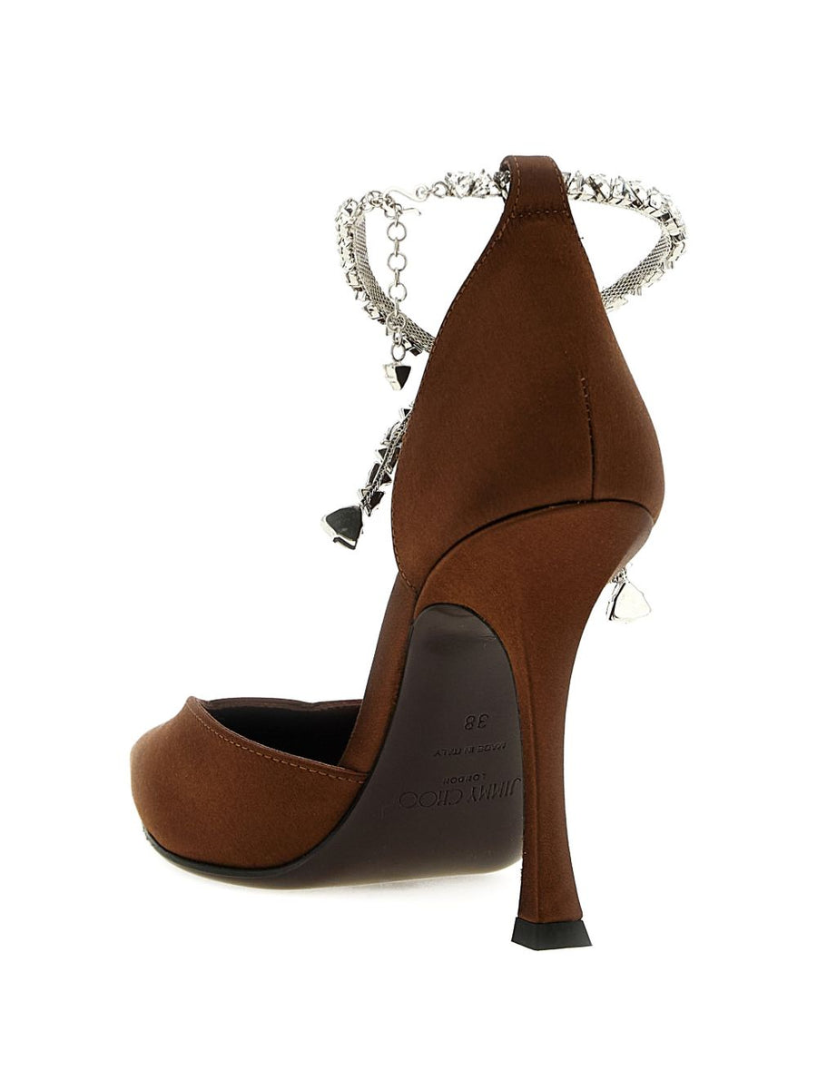 Jimmy Choo Stevei 100 Pumps Bronze Crystal Embellished High Heel With Adjustable Ankle Strap For Women