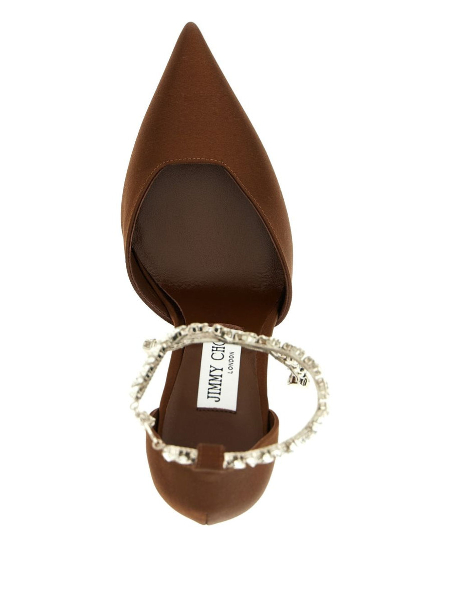 Jimmy Choo Stevei 100 Pumps Bronze Crystal Embellished High Heel With Adjustable Ankle Strap For Women