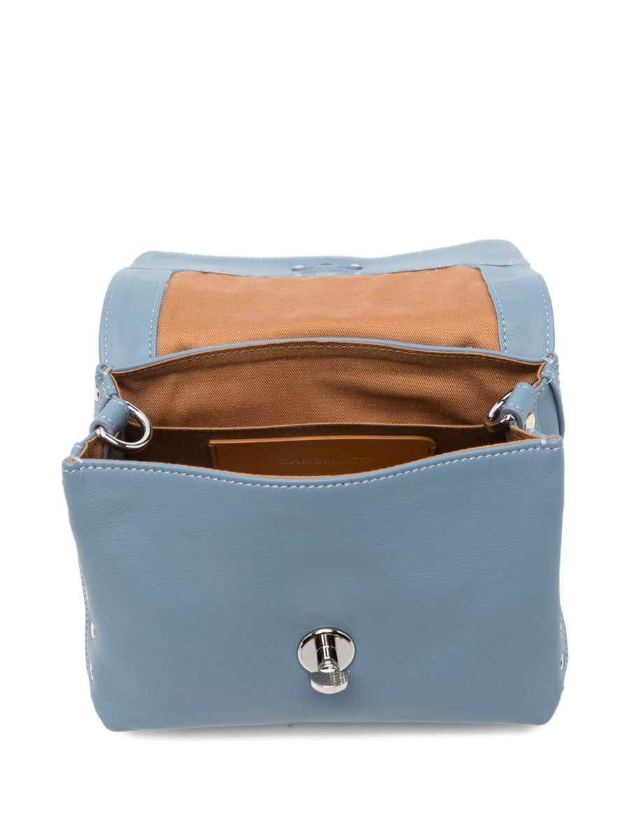 Zanellato Postina Baby Bag Smooth Blue Zelante Leather Top Handle Compact Luxury Handbag For Modern Women