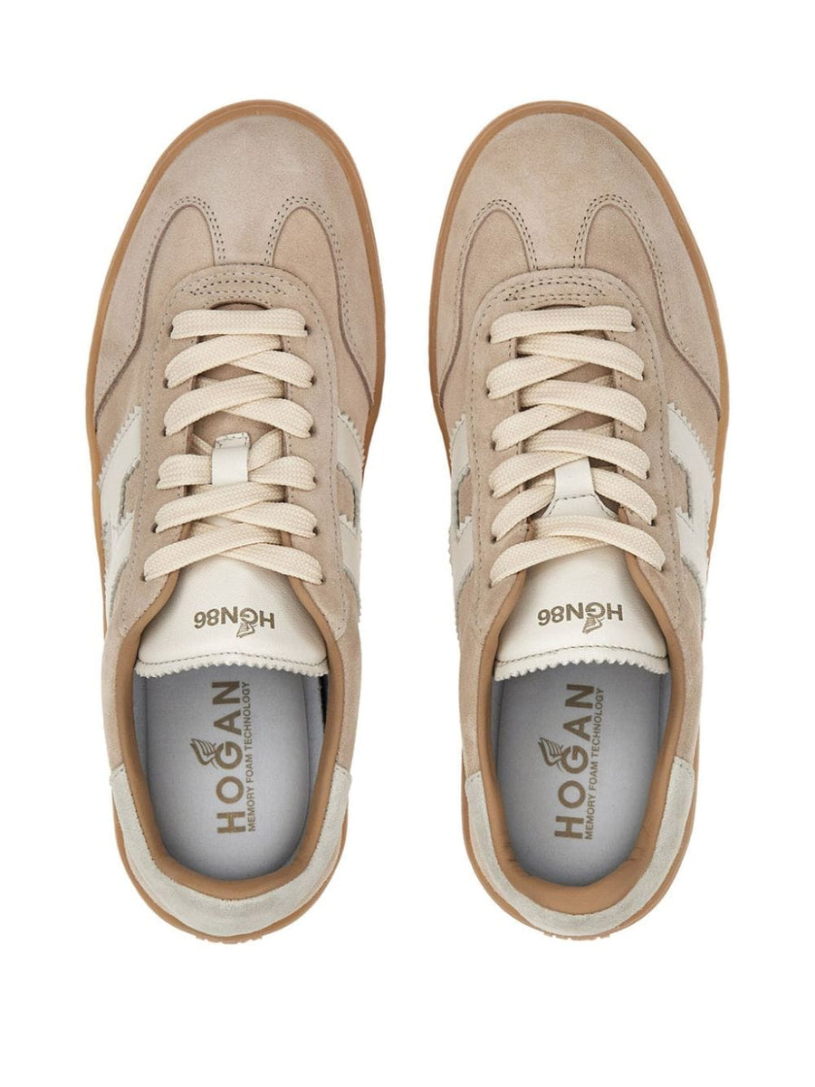 Hogan Beige Calf Leather Sneakers for Women Minimalist Luxury Everyday Comfort Durability