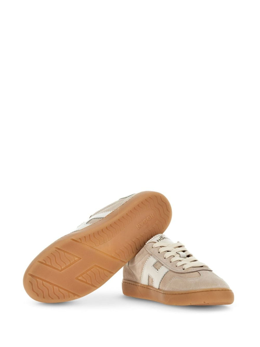 Hogan Beige Calf Leather Sneakers for Women Minimalist Luxury Everyday Comfort Durability