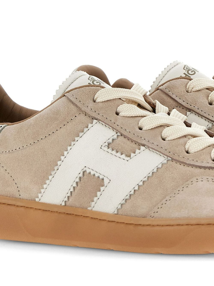 Hogan Beige Calf Leather Sneakers for Women Minimalist Luxury Everyday Comfort Durability
