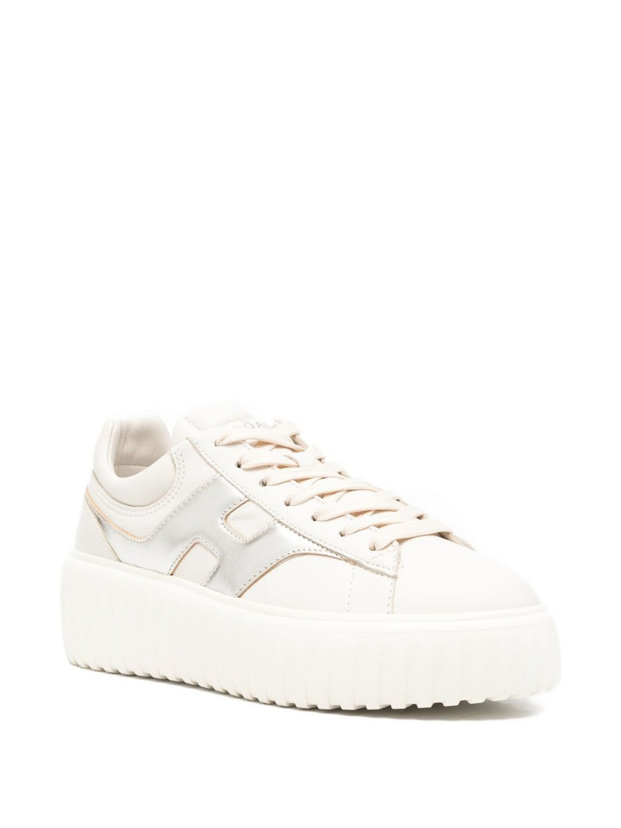 Hogan H Stripes Platform Sneakers Off White For Women Premium Calf Leather With Ridged Sole Luxury