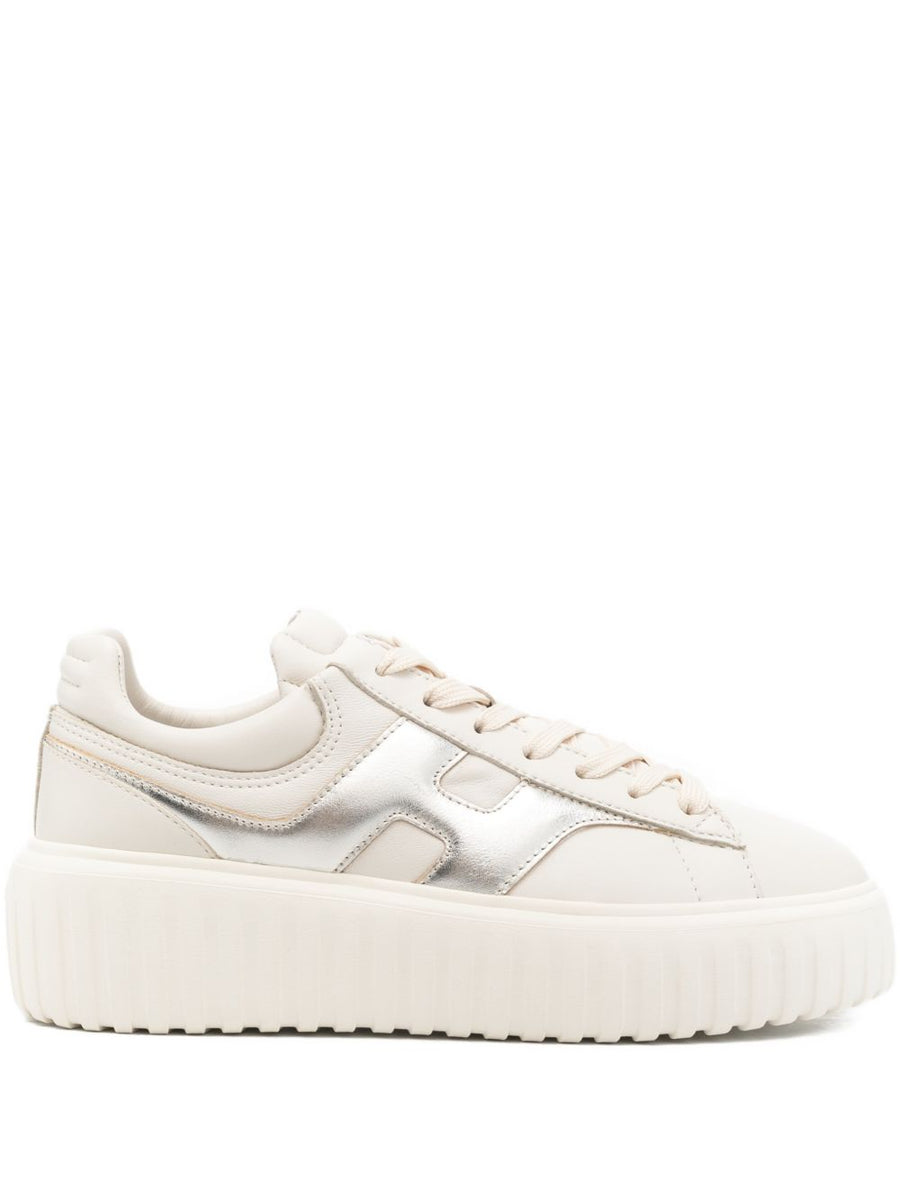 Hogan H Stripes Platform Sneakers Off White For Women Premium Calf Leather With Ridged Sole Luxury