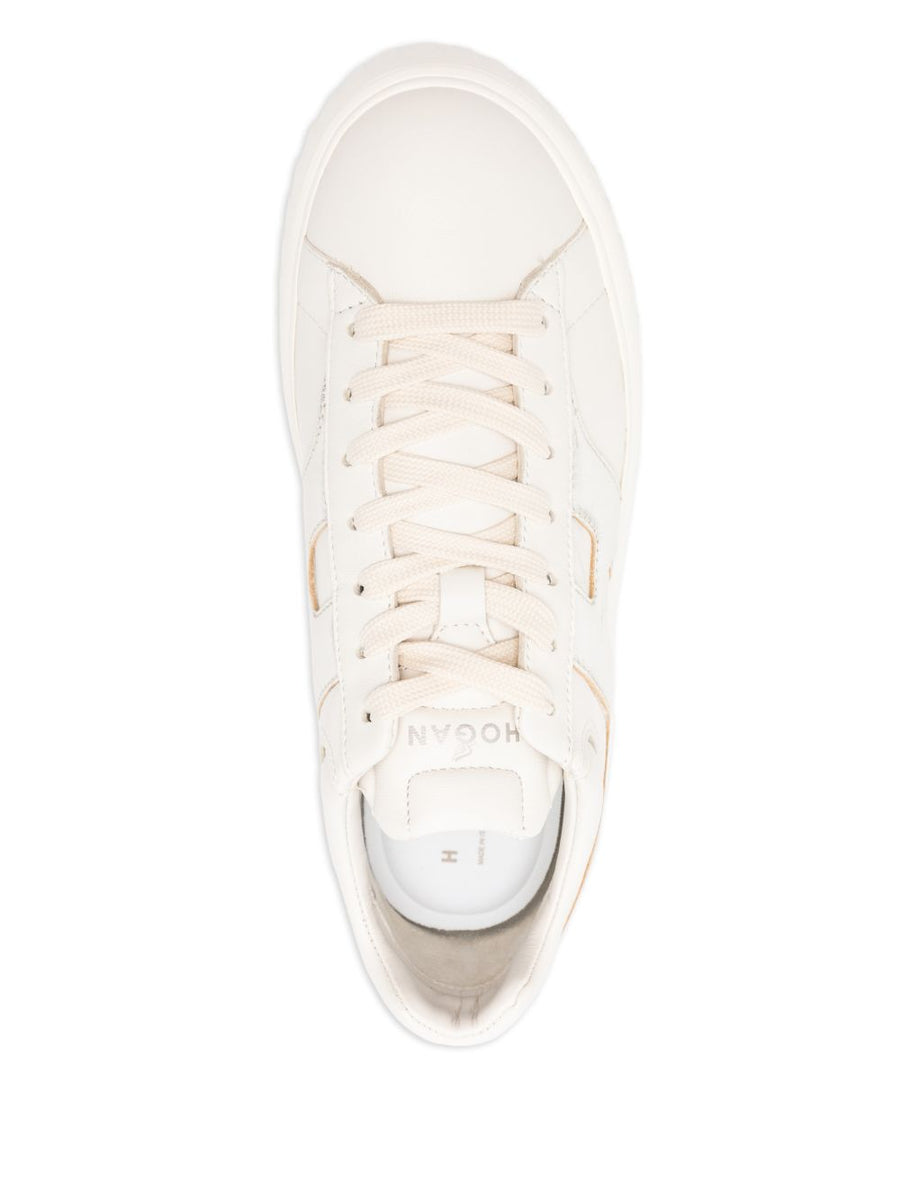 Hogan H Stripes Platform Sneakers Off White For Women Premium Calf Leather With Ridged Sole Luxury