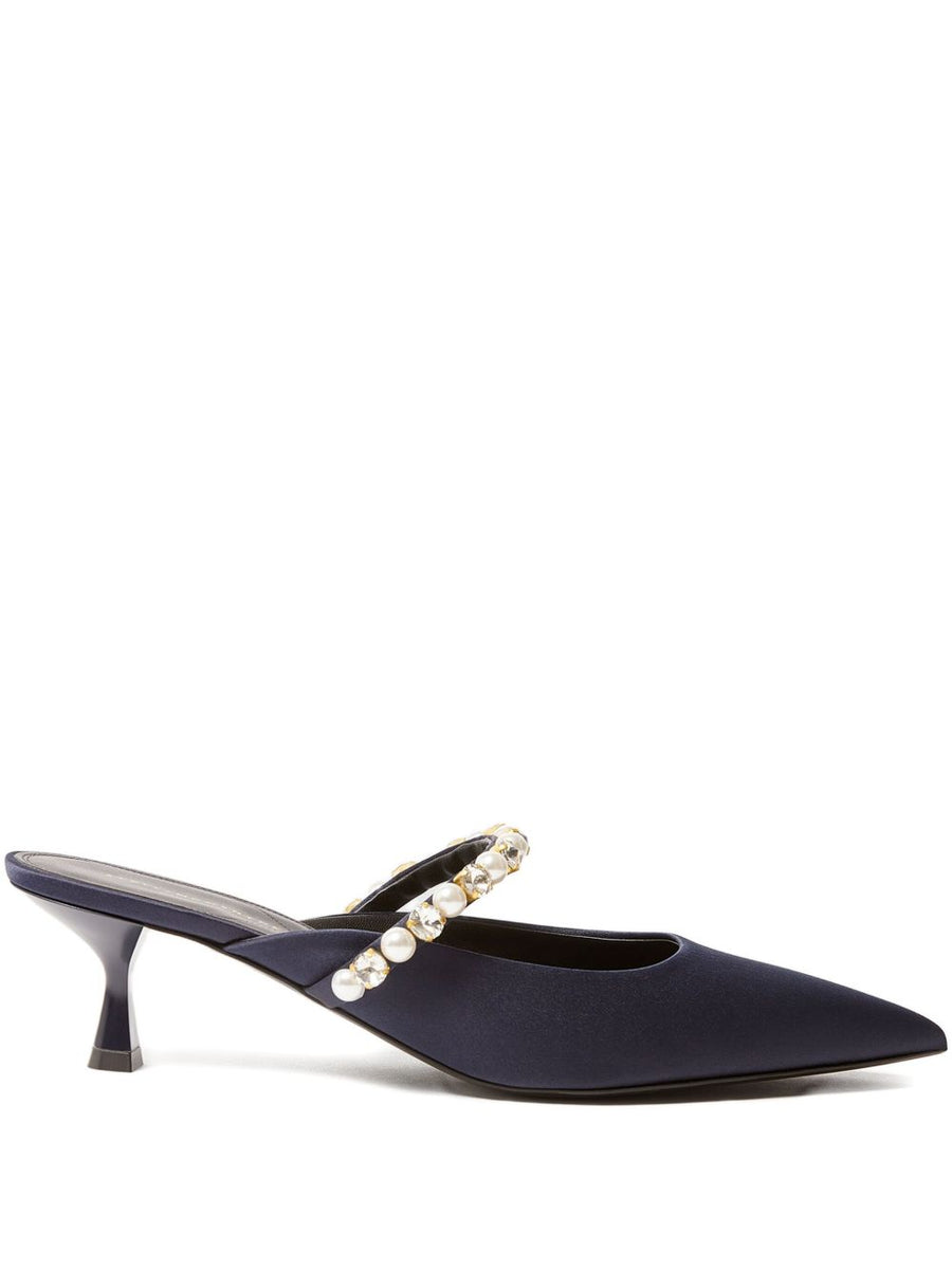 Stella McCartney Elsa Pearl Embellished Narrow Heel Sandals Navy For Women Day To Evening Luxury