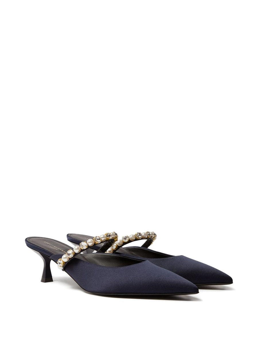 Stella McCartney Elsa Pearl Embellished Narrow Heel Sandals Navy For Women Day To Evening Luxury