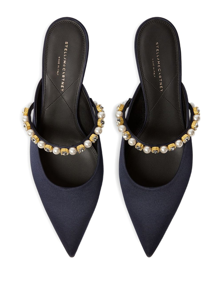 Stella McCartney Elsa Pearl Embellished Narrow Heel Sandals Navy For Women Day To Evening Luxury