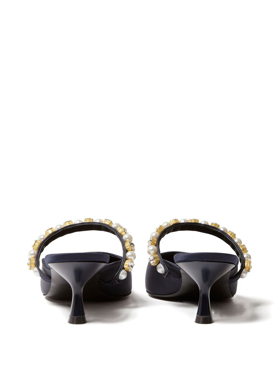 Stella McCartney Elsa Pearl Embellished Narrow Heel Sandals Navy For Women Day To Evening Luxury