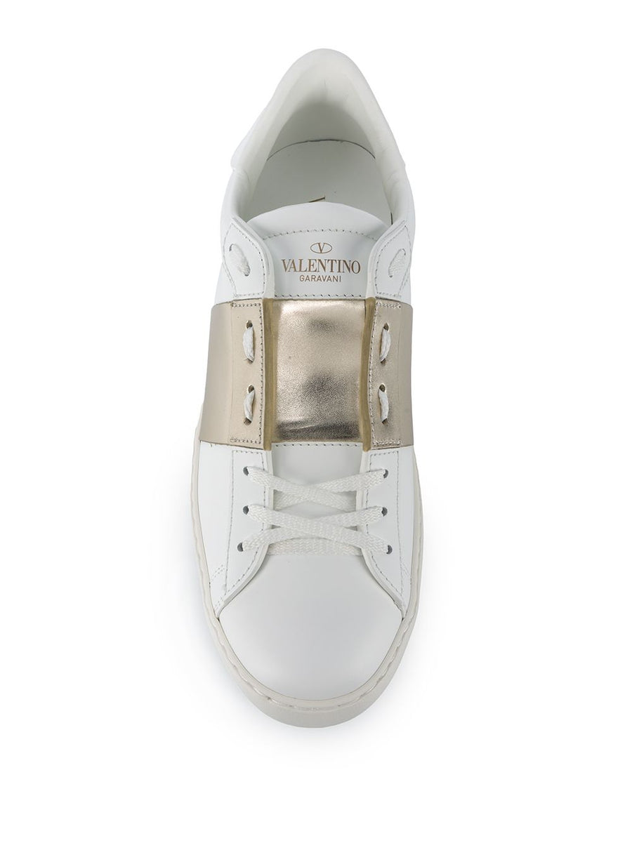 Valentino Garavani Open Calfskin Sneaker Silver Metallic Leather For Women Versatile Luxury