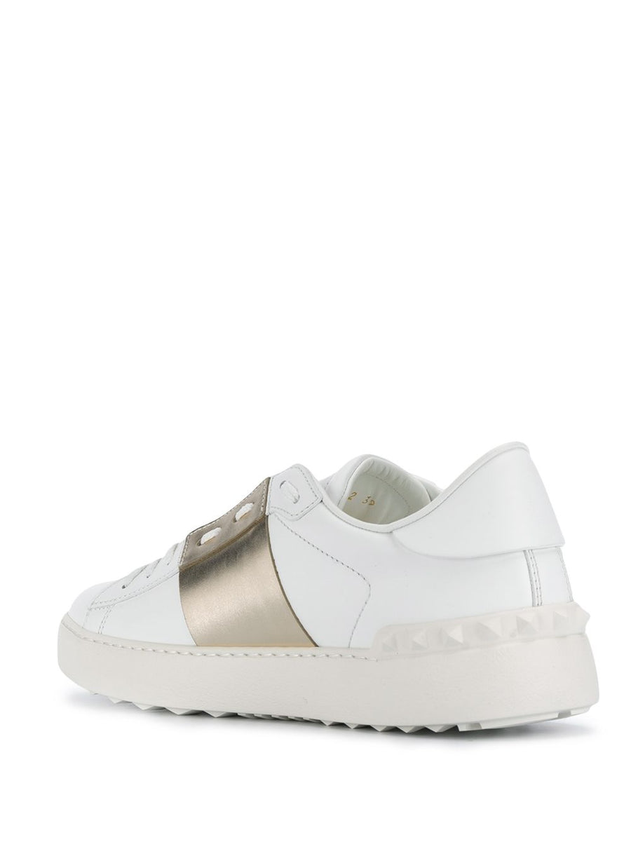 Valentino Garavani Open Calfskin Sneaker Silver Metallic Leather For Women Versatile Luxury