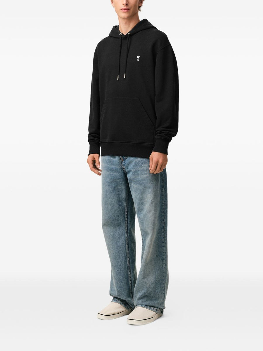 Ami Paris Ami De Coeur Cotton Hoodie For Men Black 100 Percent Cotton With Chest Embroidery