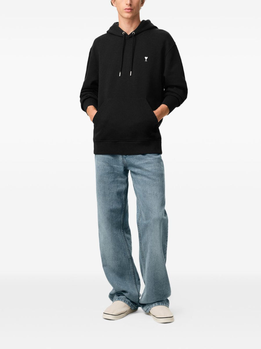 Ami Paris Ami De Coeur Cotton Hoodie For Men Black 100 Percent Cotton With Chest Embroidery