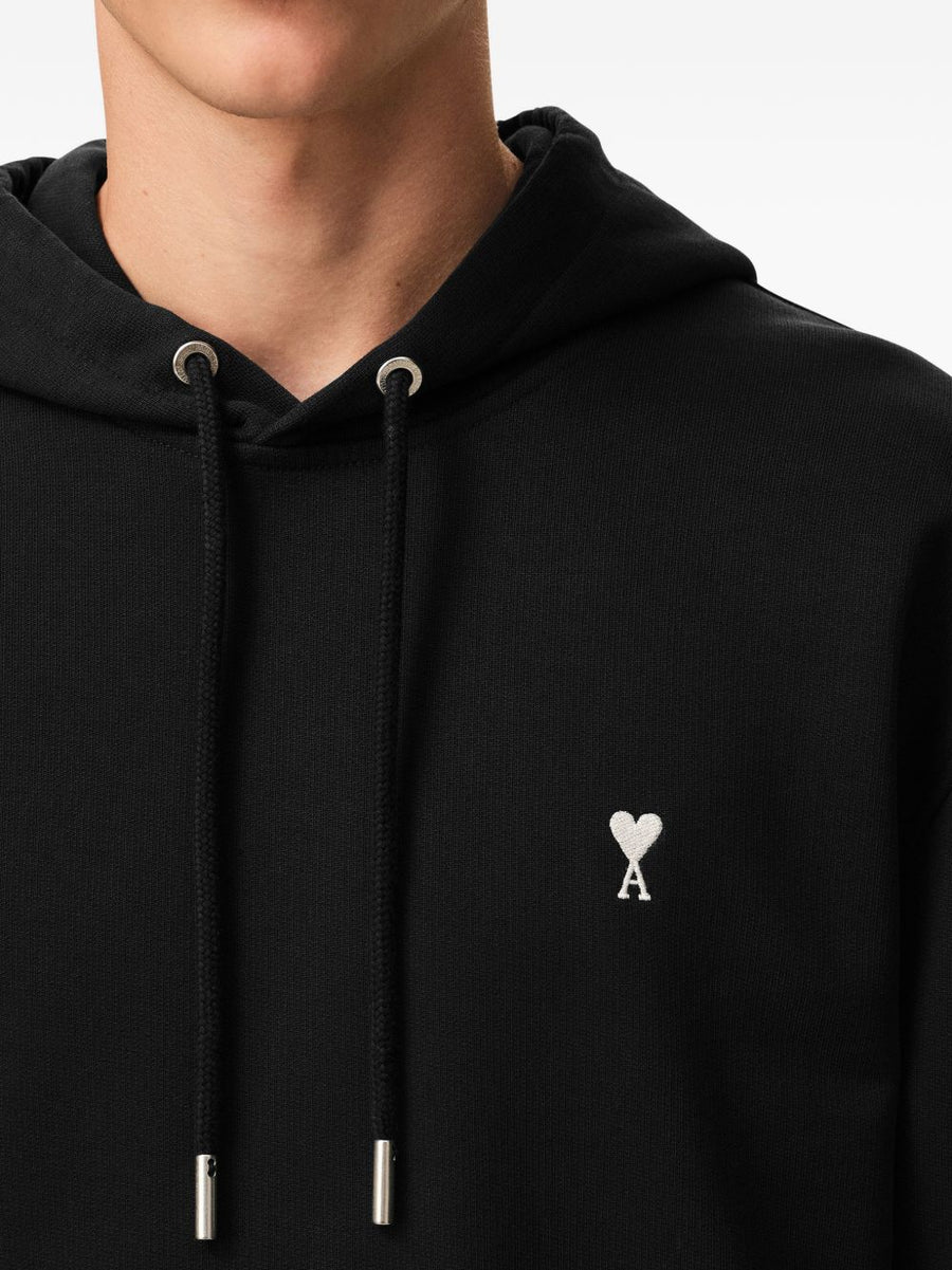 Ami Paris Ami De Coeur Cotton Hoodie For Men Black 100 Percent Cotton With Chest Embroidery