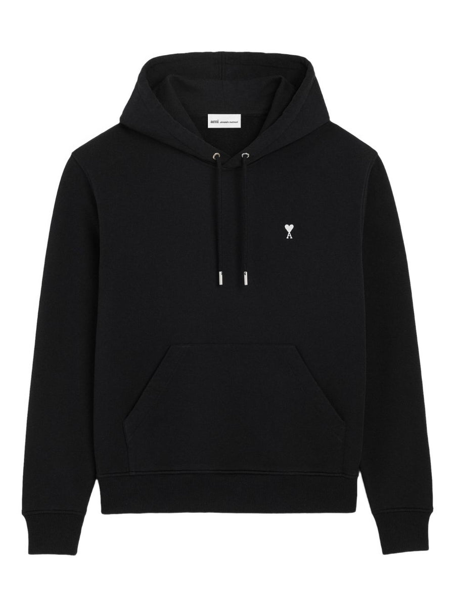 Ami Paris Ami De Coeur Cotton Hoodie For Men Black 100 Percent Cotton With Chest Embroidery