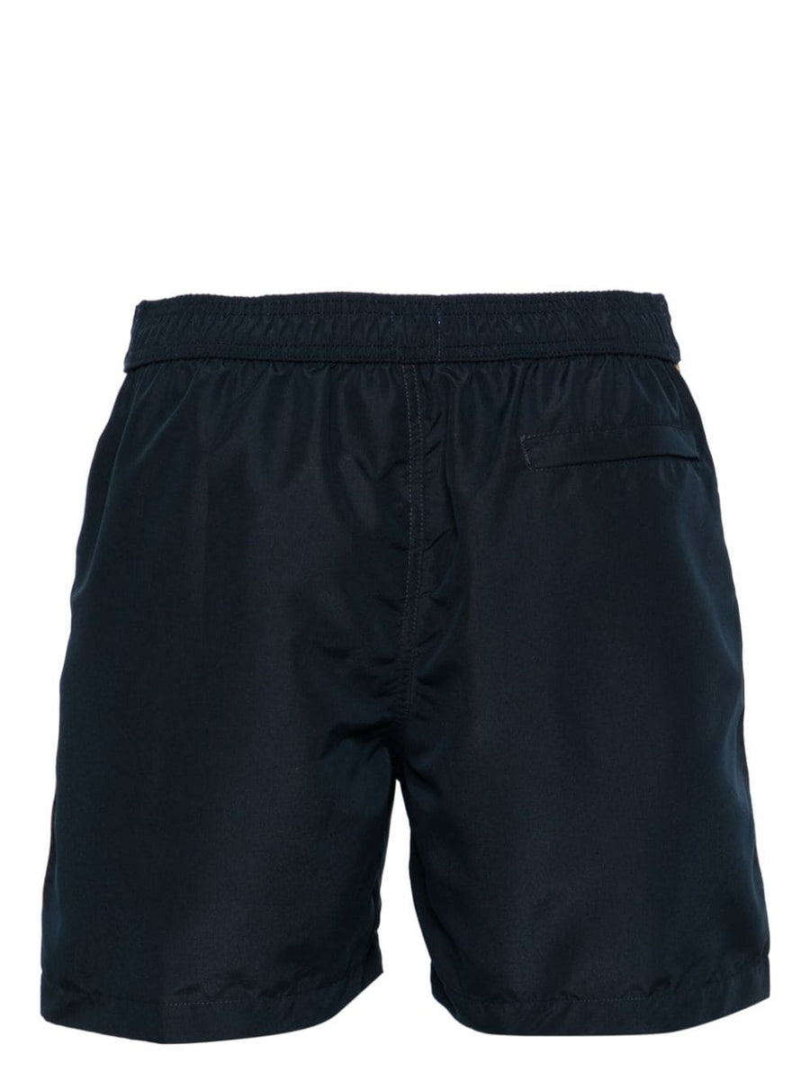 Paul Smith Signature Stripe Swim Shorts For Men Navy Mid-Rise With Rainbow Stripe Detail In Recycled Polyester