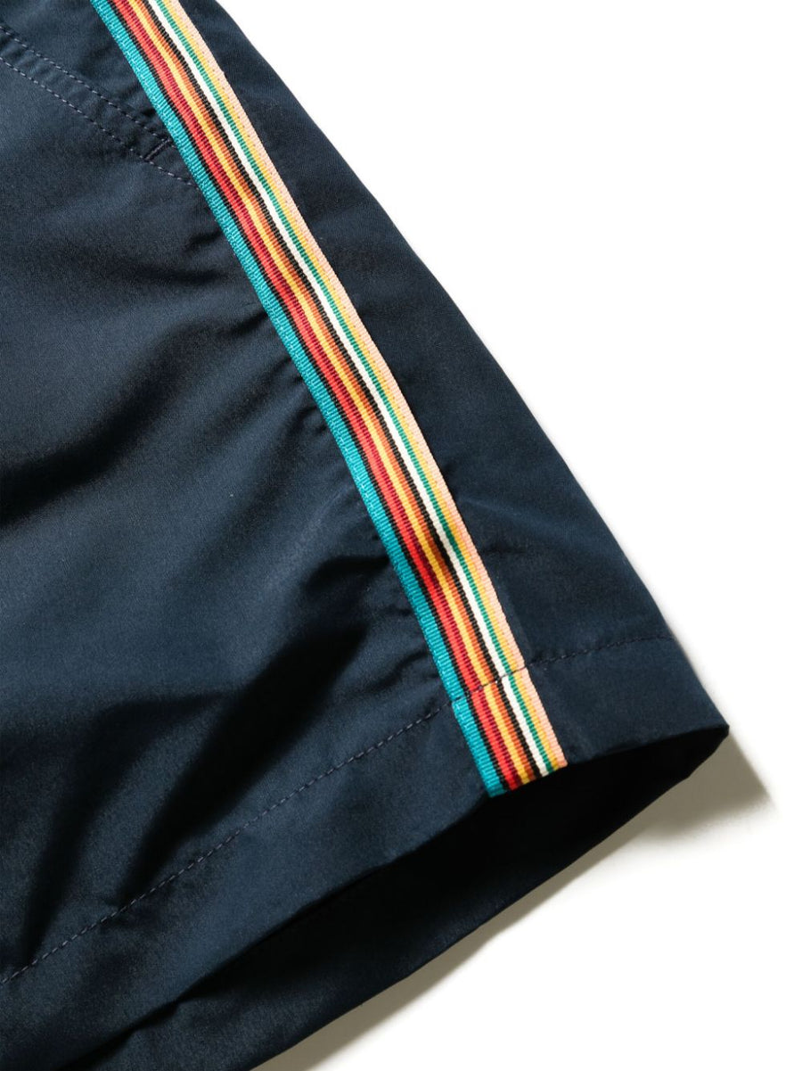 Paul Smith Signature Stripe Swim Shorts For Men Navy Mid-Rise With Rainbow Stripe Detail In Recycled Polyester