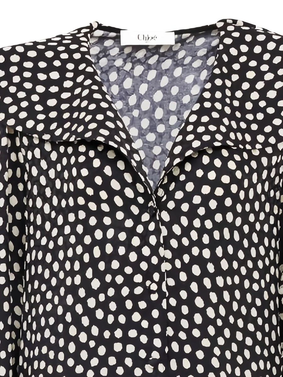 Chloé Silk Polka Dot V Neck Long Sleeve Dress For Women With Ruffled Hem Luxury