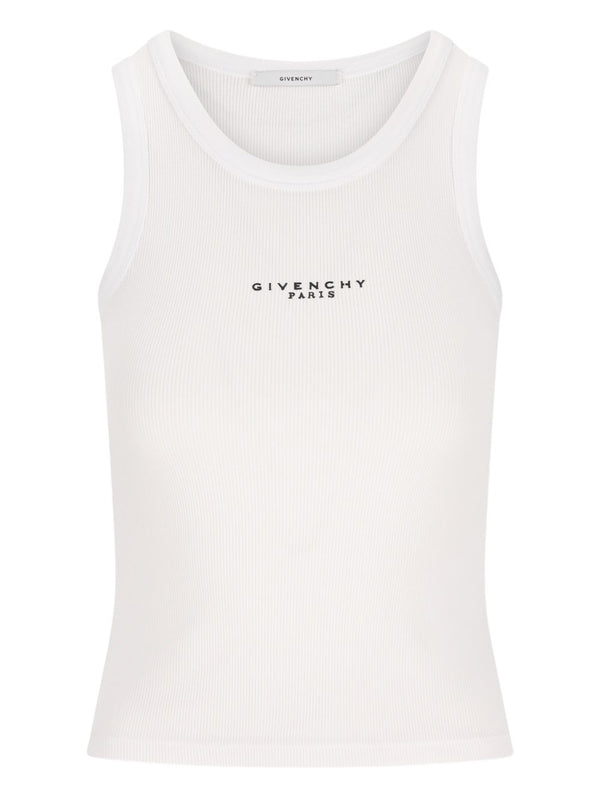 Givenchy Logo Cotton Tank Top For Women White Ribbed Knit Sleeveless Luxury Essential Versatile