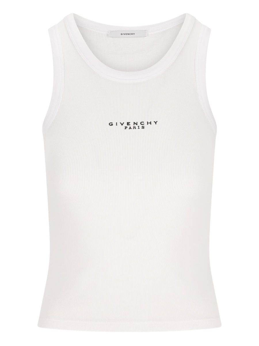 Givenchy Logo Cotton Tank Top For Women White Ribbed Knit Sleeveless Luxury Essential Versatile