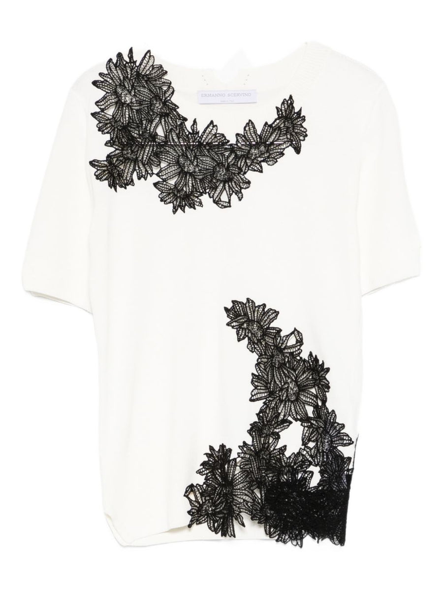 Ermanno Scervino Embroidered White Top With Floral Applique For Women Day To Night