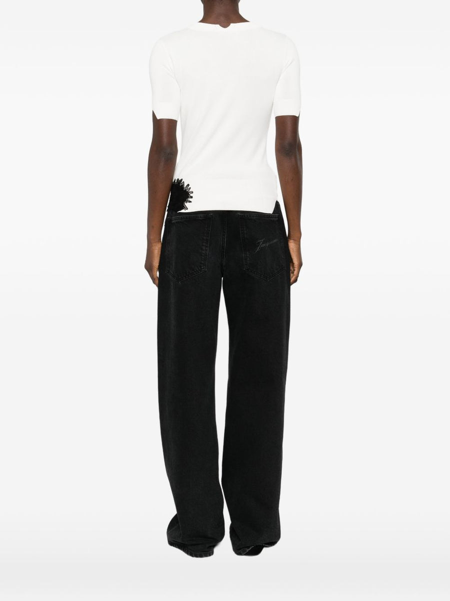 Ermanno Scervino Embroidered White Top With Floral Applique For Women Day To Night