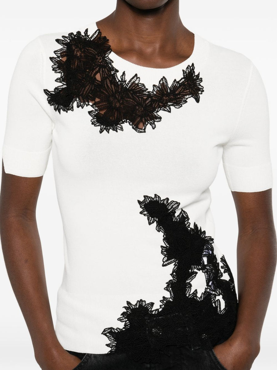 Ermanno Scervino Embroidered White Top With Floral Applique For Women Day To Night