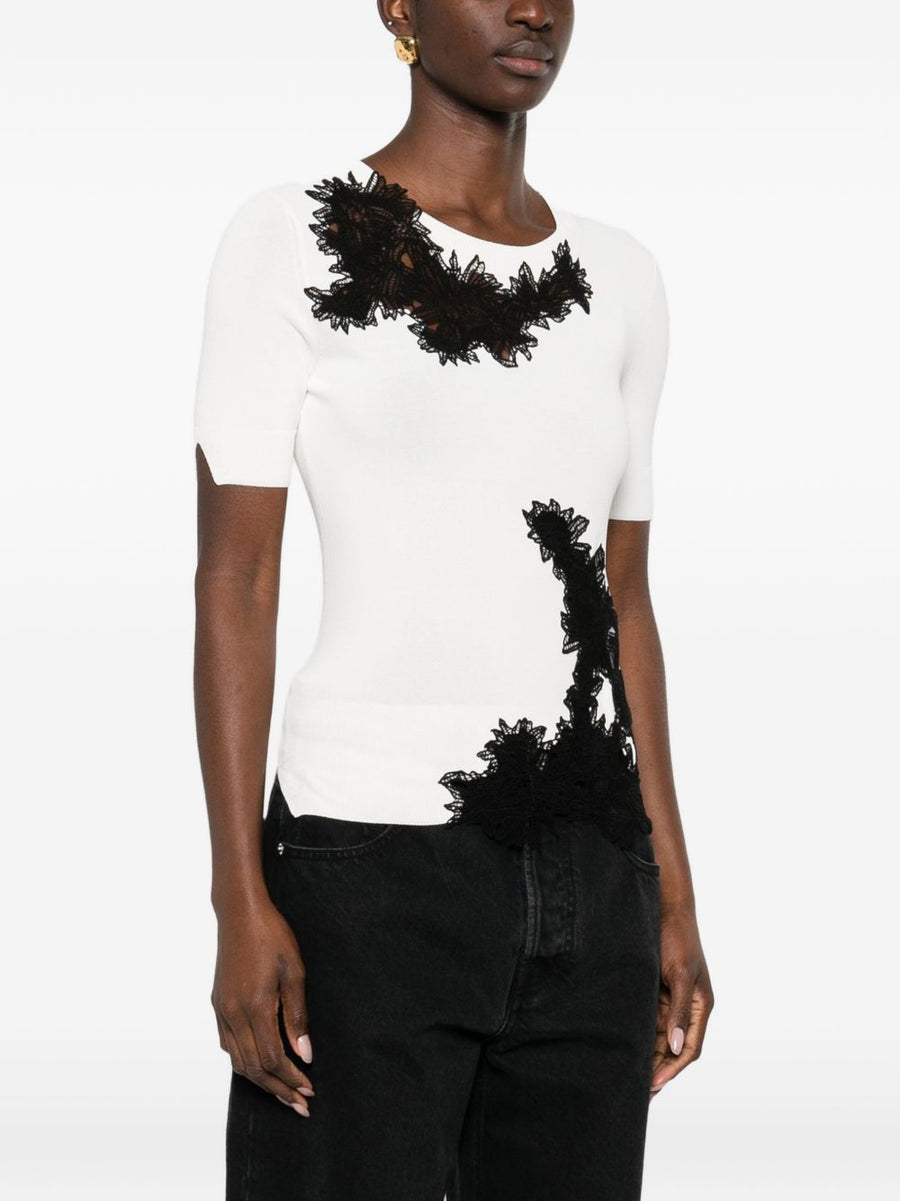 Ermanno Scervino Embroidered White Top With Floral Applique For Women Day To Night