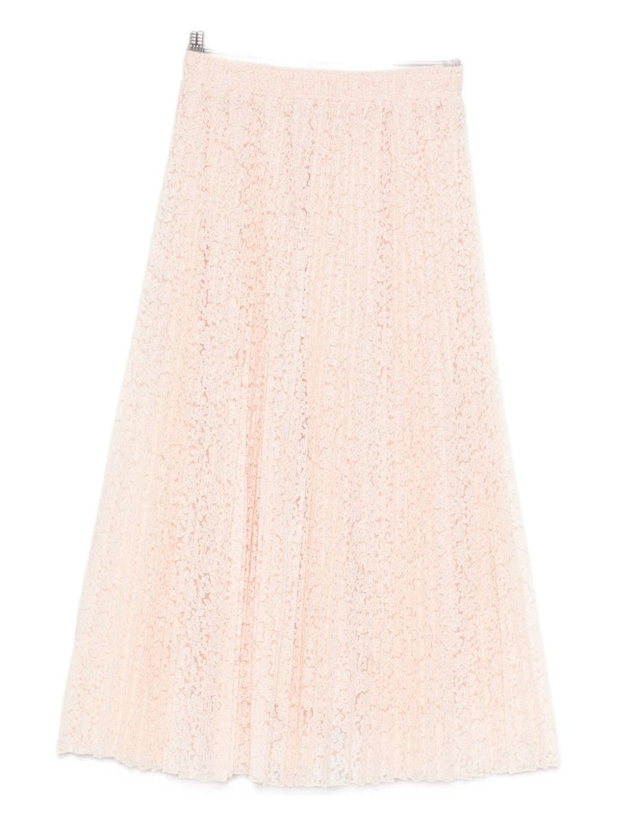 Ermanno Scervino Embroidered Long Skirt Powder Pink Luxurious Pleated Lace Detail For Sophisticated Women