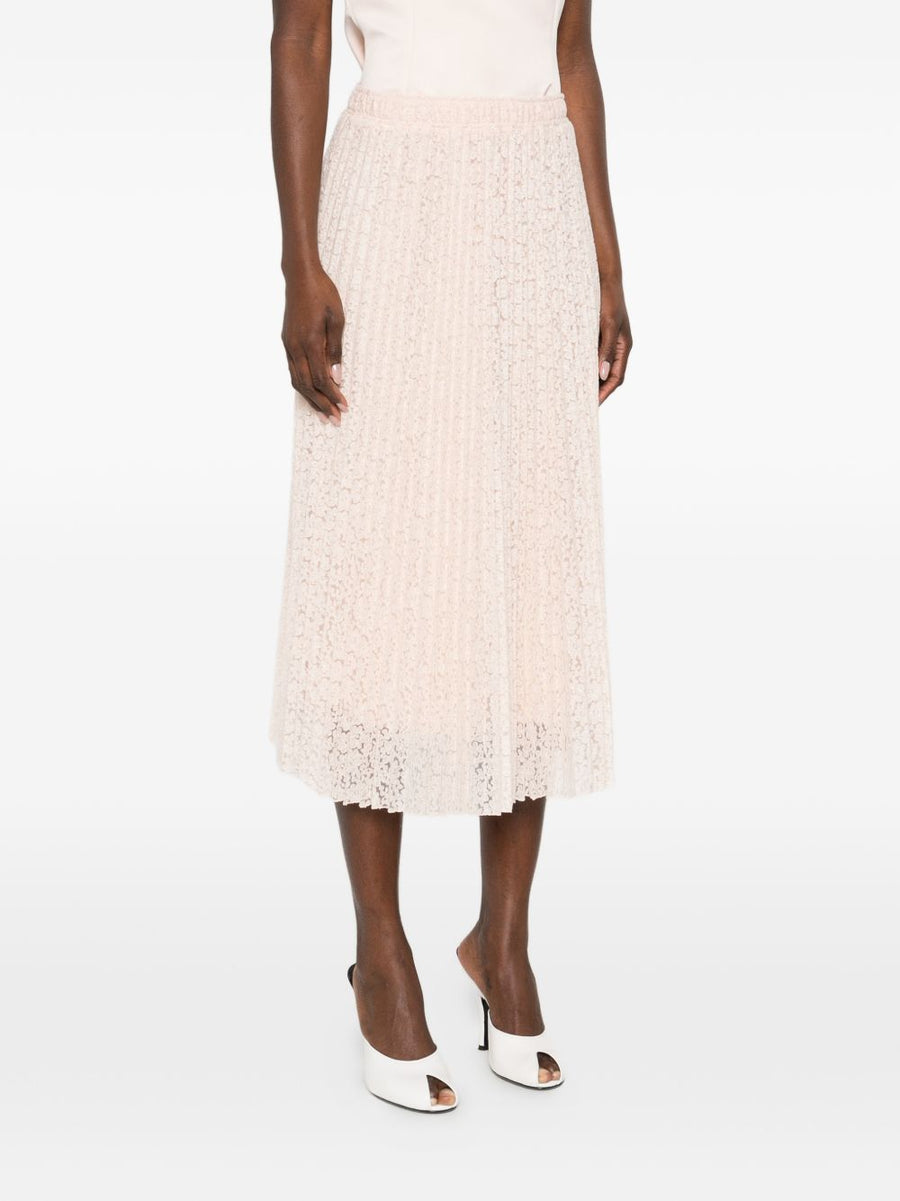 Ermanno Scervino Embroidered Long Skirt Powder Pink Luxurious Pleated Lace Detail For Sophisticated Women