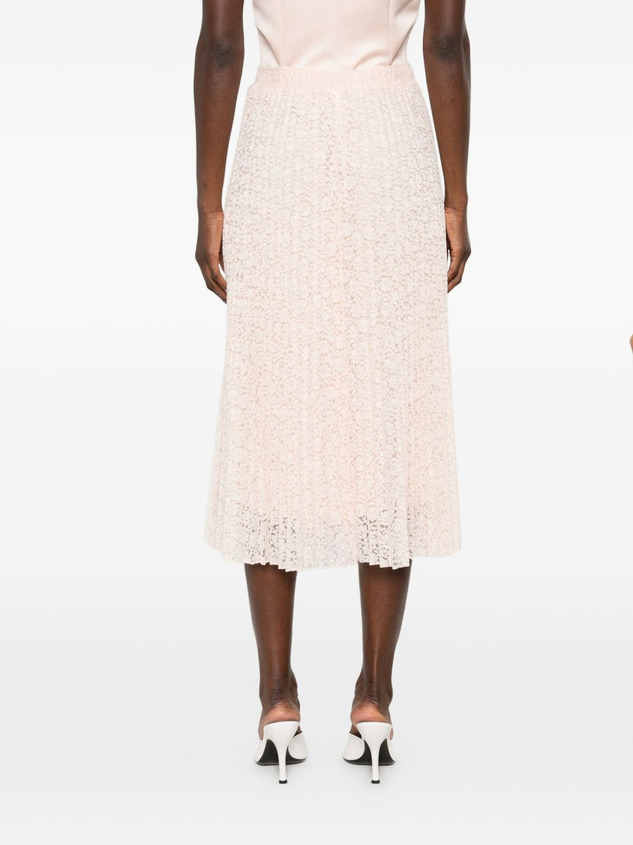 Ermanno Scervino Embroidered Long Skirt Powder Pink Luxurious Pleated Lace Detail For Sophisticated Women
