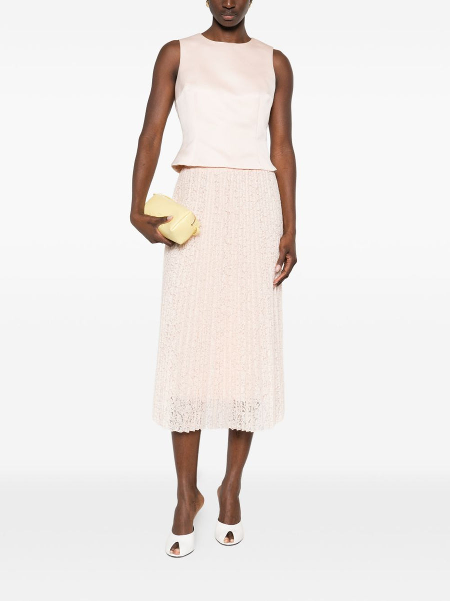 Ermanno Scervino Embroidered Long Skirt Powder Pink Luxurious Pleated Lace Detail For Sophisticated Women