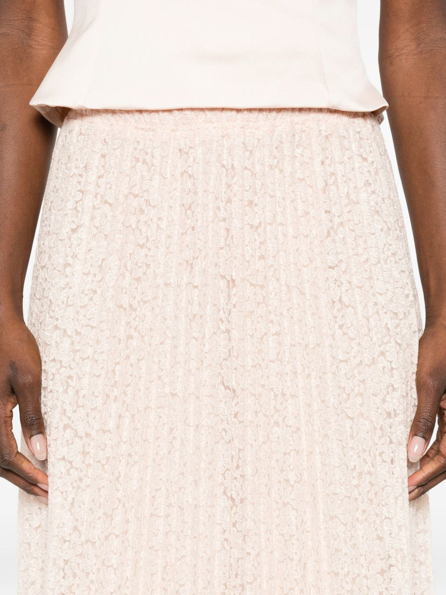 Ermanno Scervino Embroidered Long Skirt Powder Pink Luxurious Pleated Lace Detail For Sophisticated Women