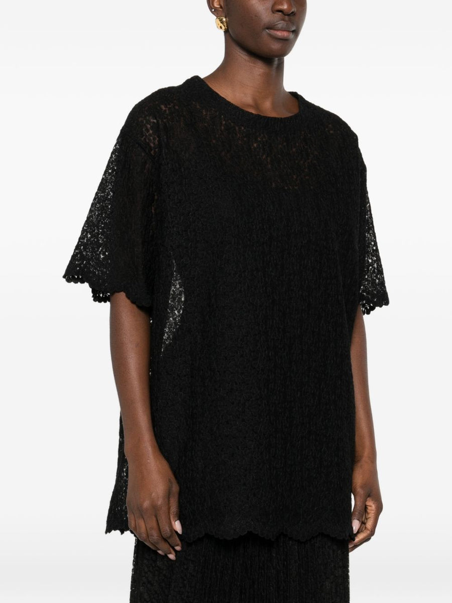 Ermanno Scervino Embroidered T Shirt With Lace Trim For Women Luxury Topwear Premium Craftsmanship