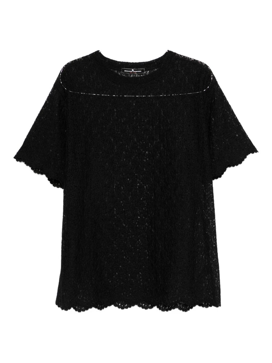 Ermanno Scervino Embroidered T Shirt With Lace Trim For Women Luxury Topwear Premium Craftsmanship