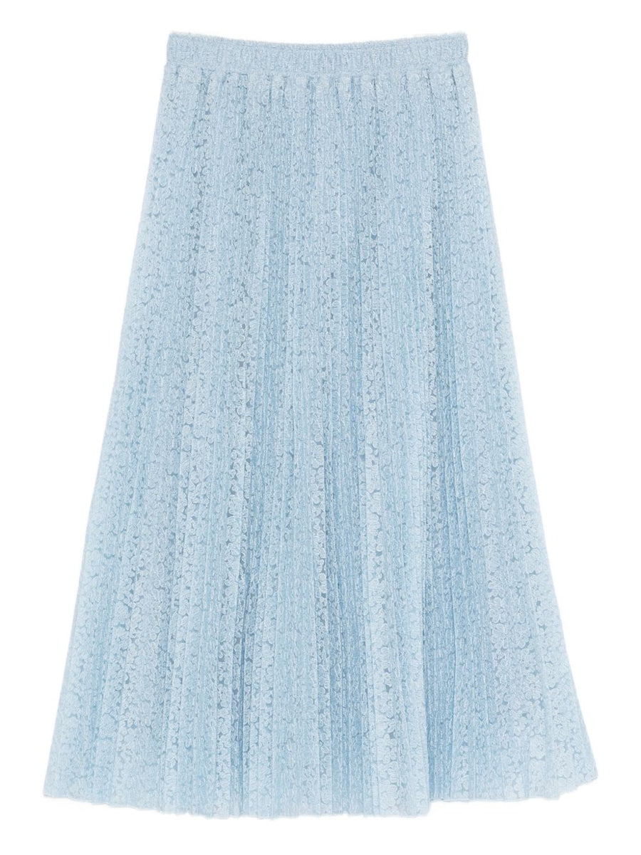 Embroidered Long Skirt Ermanno Scervino For Women Resort Wear Floral Embroidery Pleated Silhouette Light Blue Luxurious