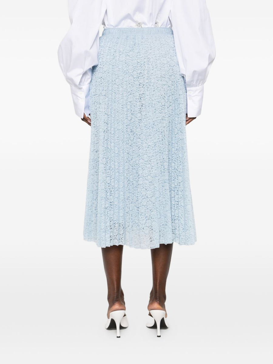 Embroidered Long Skirt Ermanno Scervino For Women Resort Wear Floral Embroidery Pleated Silhouette Light Blue Luxurious