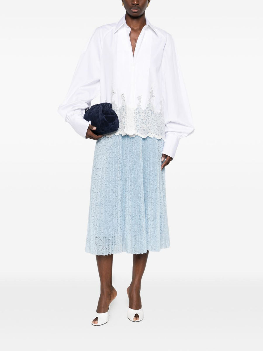 Embroidered Long Skirt Ermanno Scervino For Women Resort Wear Floral Embroidery Pleated Silhouette Light Blue Luxurious