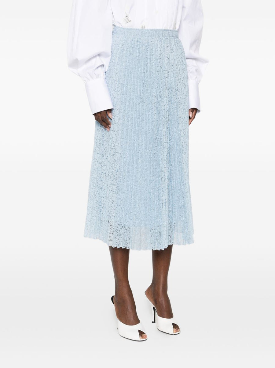 Embroidered Long Skirt Ermanno Scervino For Women Resort Wear Floral Embroidery Pleated Silhouette Light Blue Luxurious