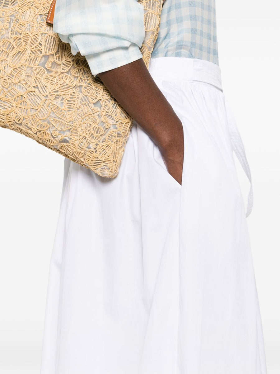 Ermanno Scervino White A Line Cotton Long Skirt With Gathered Waist Tie Fastening For Women