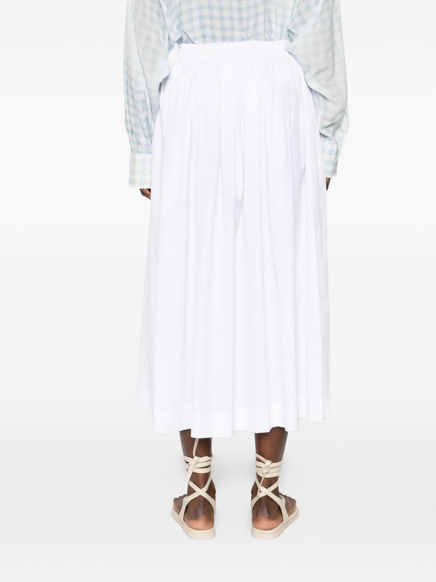 Ermanno Scervino White A Line Cotton Long Skirt With Gathered Waist Tie Fastening For Women