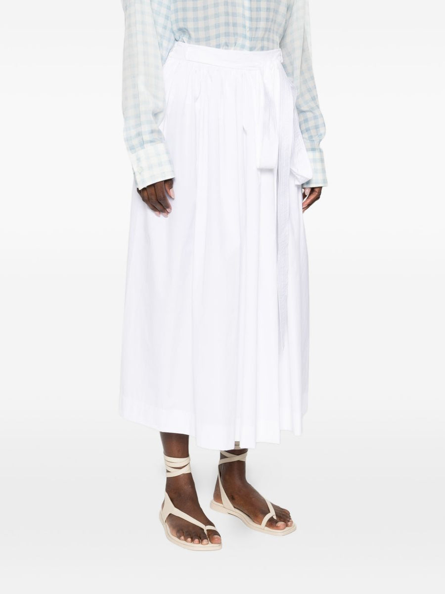 Ermanno Scervino White A Line Cotton Long Skirt With Gathered Waist Tie Fastening For Women