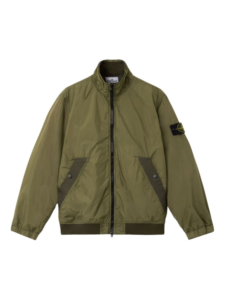 Stone Island Wool Nylon Bomber Jacket For Men Compass Badge Premium Versatile Everyday Wear Army Green