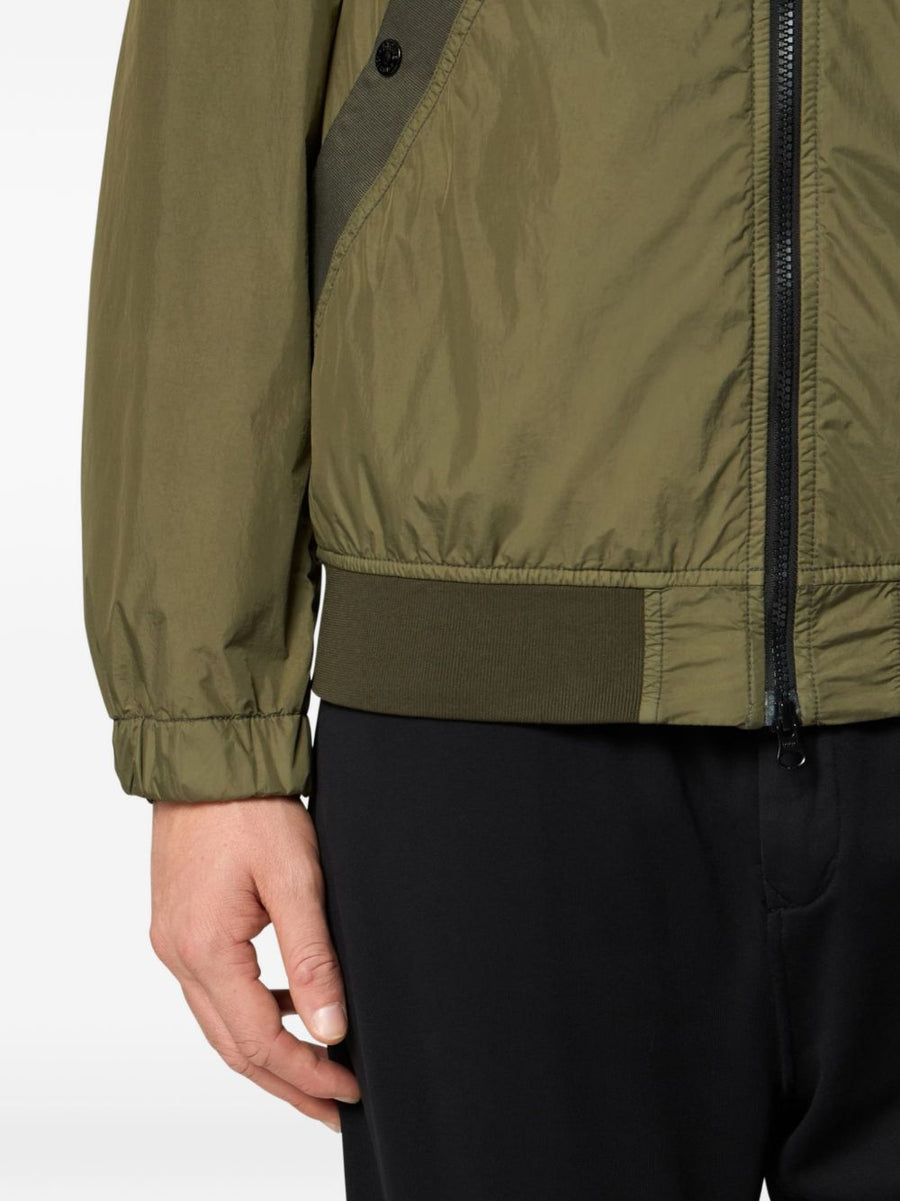 Stone Island Wool Nylon Bomber Jacket For Men Compass Badge Premium Versatile Everyday Wear Army Green