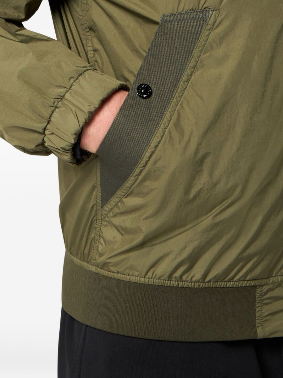 Stone Island Wool Nylon Bomber Jacket For Men Compass Badge Premium Versatile Everyday Wear Army Green