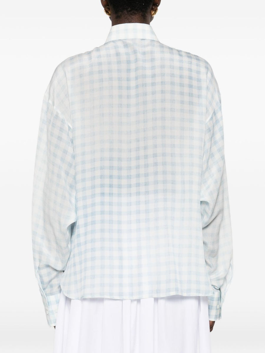 Ermanno Scervino Silk Shirt For Women Premium 100 Percent Silk Light Blue Check Pattern Polished And Versatile